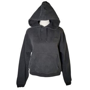 Vtg Reebok Hoodie M Faded Black Embroidered Logo Sweatshirt Y2K 90s Gorpcore